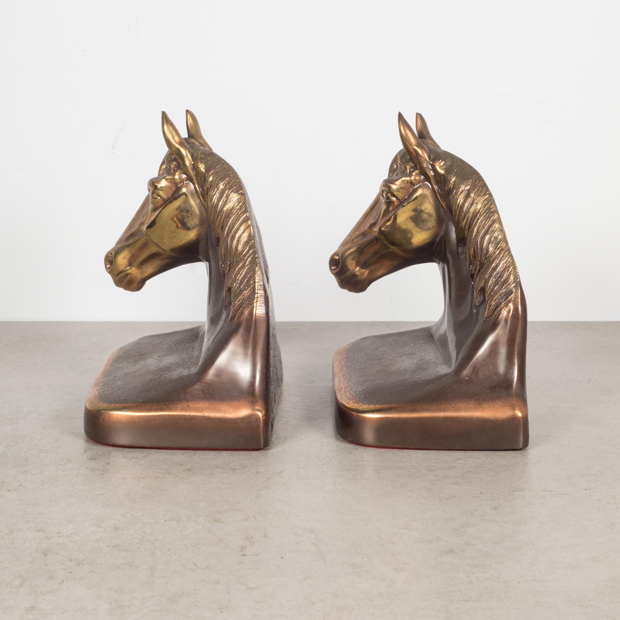 American Bronze and Copper Plated Horse Head Bookends c.1940