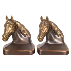 Antique Bronze and Copper Plated Horse Head Bookends c.1940