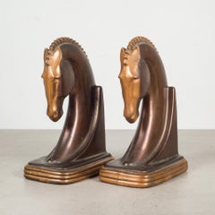 Bronze and Copper Plated Machine Age Trojan Horse Bookends by Dodge Inc. c.1930
