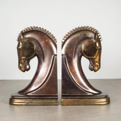 Bronze and Copper Plated Machine Age Trojan Horse Bookends by Dodge Inc. c.1930