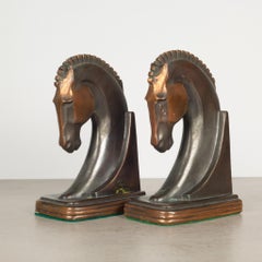 Bronze and Copper Plated Machine Age Trojan Horse Bookends by Dodge Inc. c.1930