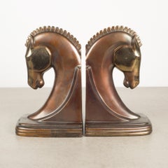 Bronze and Copper Plated Machine Age Trojan Horse Bookends by Dodge Inc. c.1930