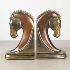 Bronze and Copper Plated Machine Age Trojan Horse Bookends by Dodge Inc. c.1930