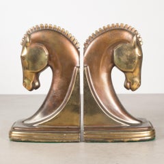 Bronze and Copper Plated Machine Age Trojan Horse Bookends by Dodge Inc. c.1930