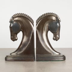 Bronze and Copper Plated Machine Age Trojan Horse Bookends by Dodge Inc. C.1930