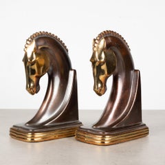 Bronze and Copper Plated Machine Age Trojan Horse Bookends by Dodge Inc. c.1930