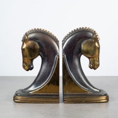 Bronze and Copper Plated Machine Age Trojan Horse Bookends by Dodge Inc. C.1930