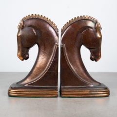 Bronze and Copper Plated Machine Age Trojan Horse Bookends by Dodge Inc. C.1930