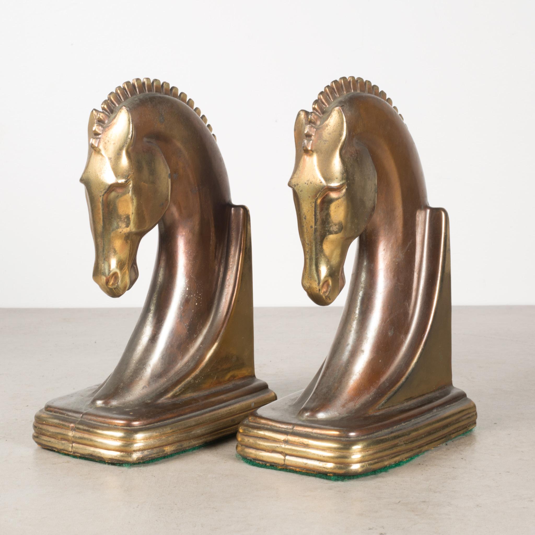 Art Deco Bronze and Copper Plated Machine Age Trojan Horse Bookends by Dodge Inc. c.1930