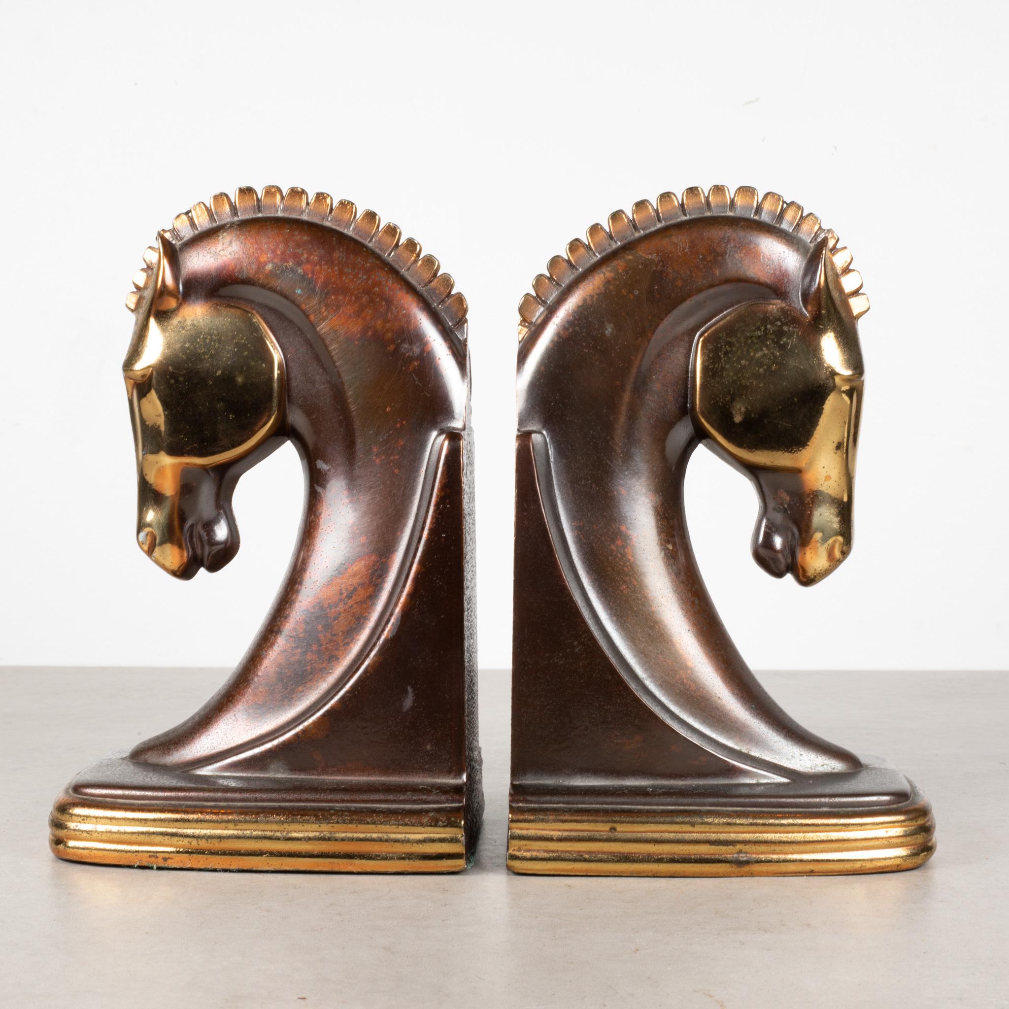 Bronze and Copper Plated Machine Age Trojan Horse Bookends by Dodge Inc. c.1930 In Good Condition In San Francisco, CA