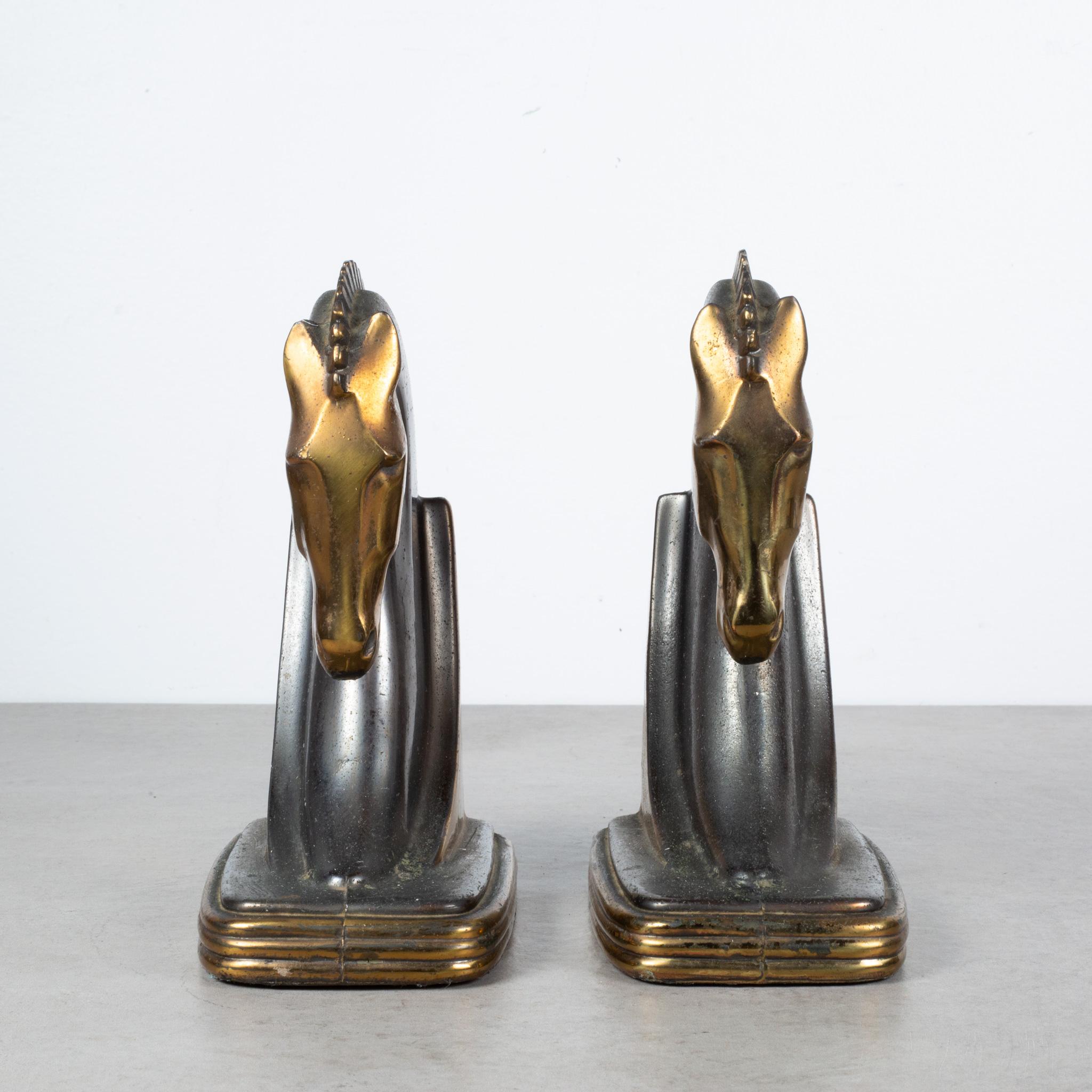 Art Deco Bronze and Copper Plated Machine Age Trojan Horse Bookends by Dodge Inc. C.1930