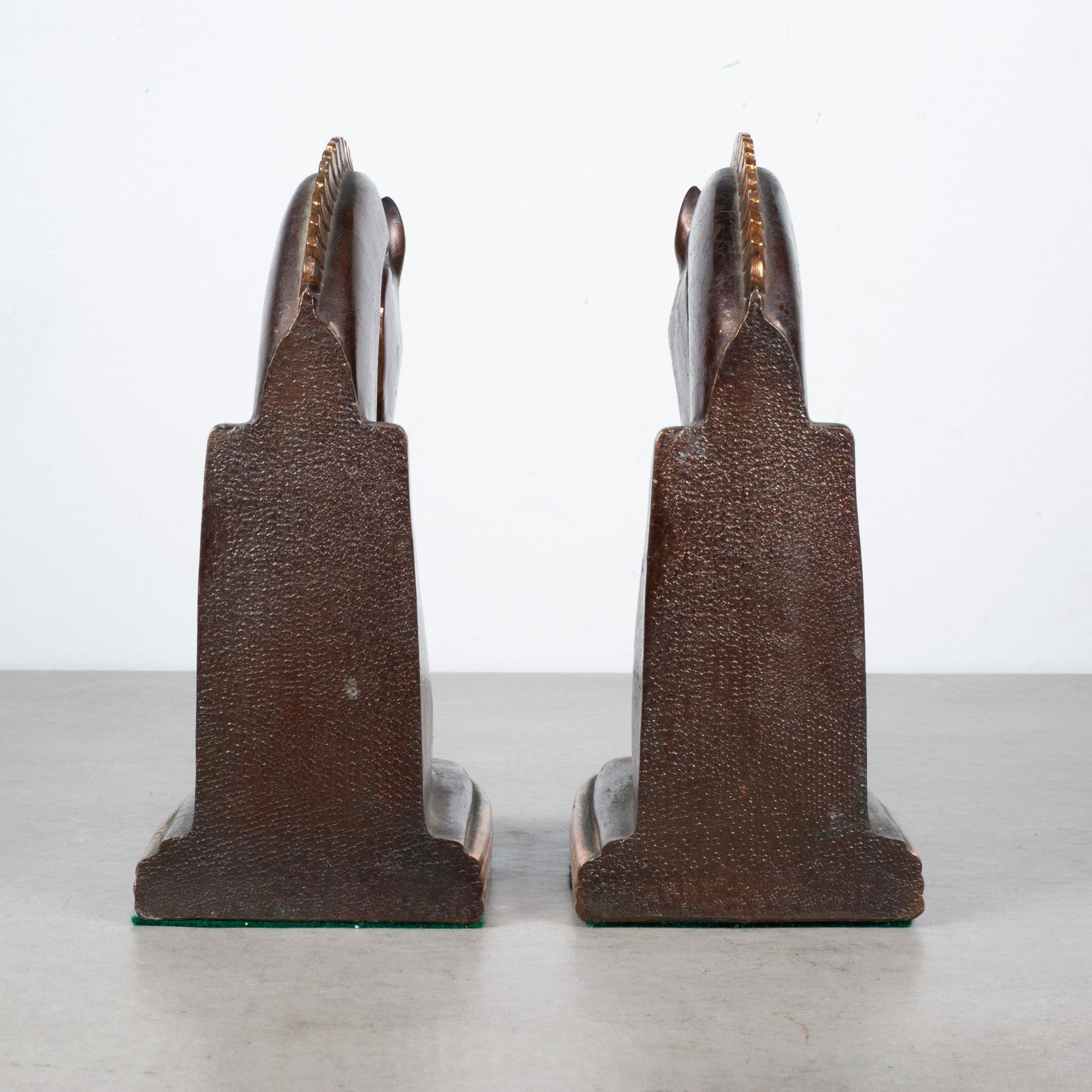 20th Century Bronze and Copper Plated Machine Age Trojan Horse Bookends by Dodge Inc. C.1930