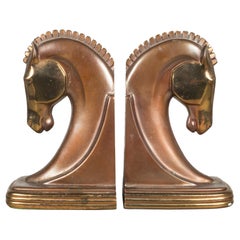 Bronze and Copper Plated Machine Age Trojan Horse Bookends by Dodge Inc. c.1930