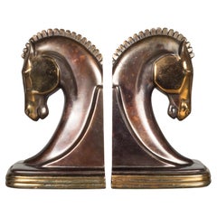 Bronze and Copper Plated Machine Age Trojan Horse Bookends by Dodge Inc. c.1930