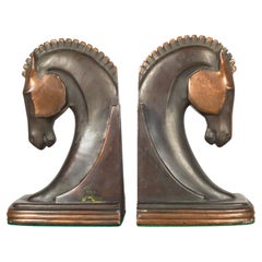 Antique Bronze and Copper Plated Machine Age Trojan Horse Bookends by Dodge Inc. c.1930