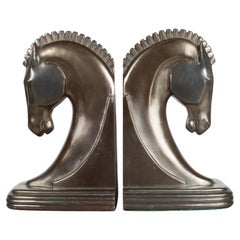 Serre-livres cheval Trojan de l'ère de la machine en bronze et cuivre plaqué par Dodge Inc. vers 1930