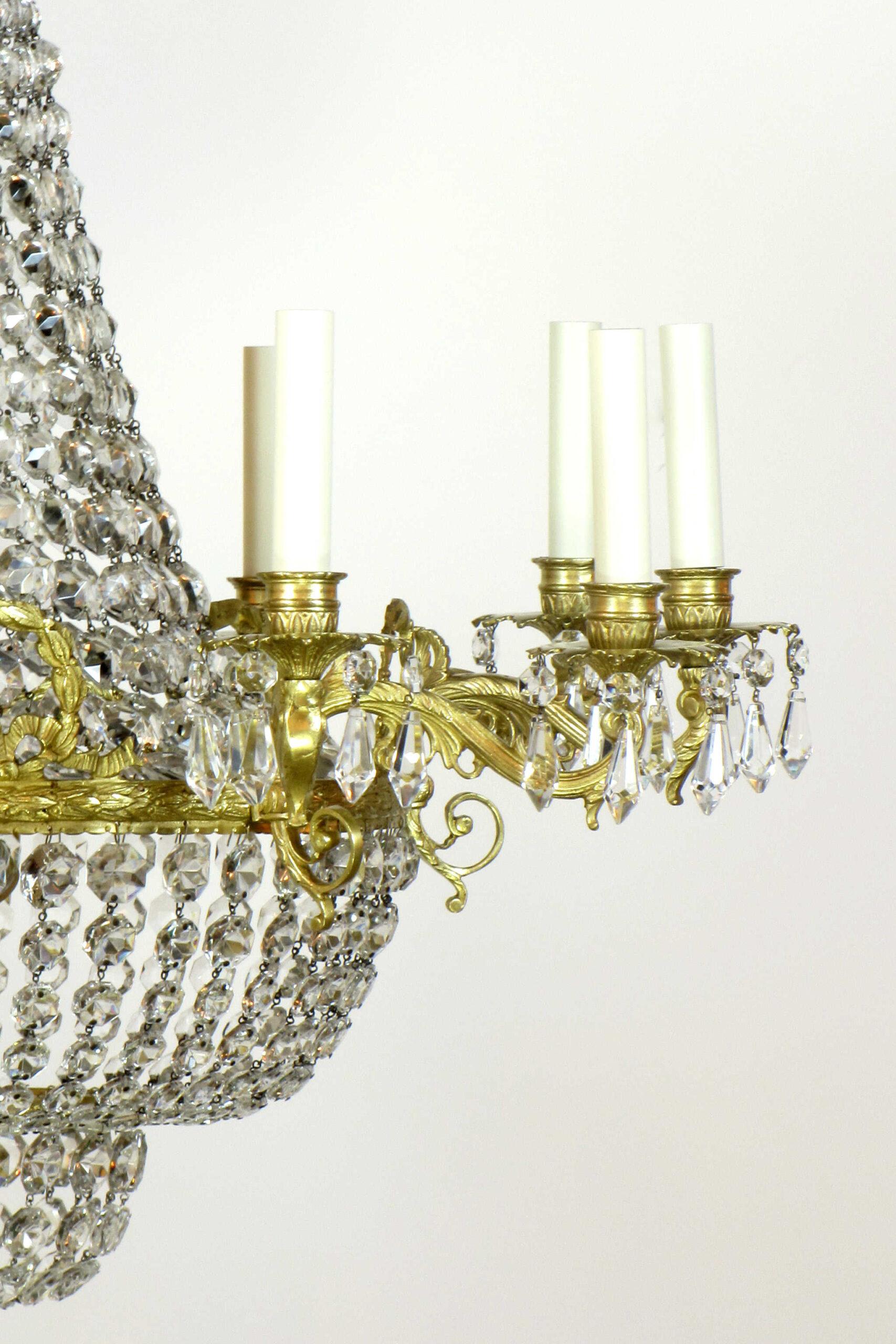 Neoclassical Bronze and Crystal Basket Chandelier For Sale