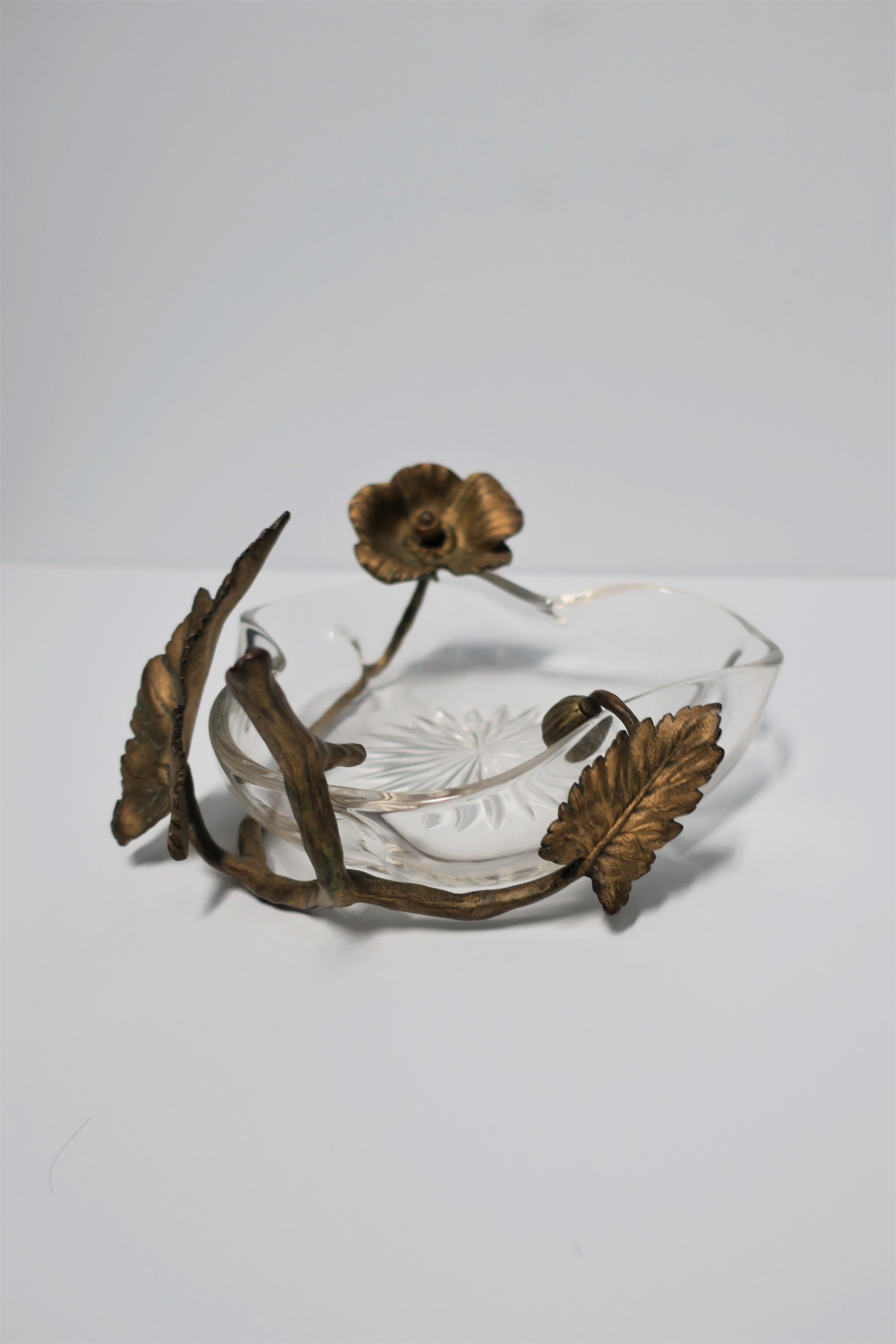 Crystal Bowl with Bronze Gilt Flower and Leaf Design in the Style of Baccarat 1