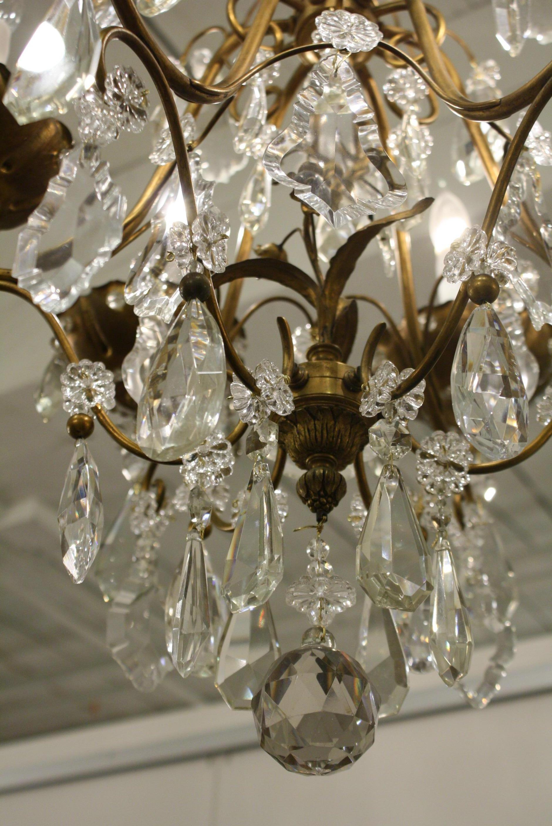Bronze and Crystal Cage Form Chandelier Attributed to Maison Jansen For Sale 3