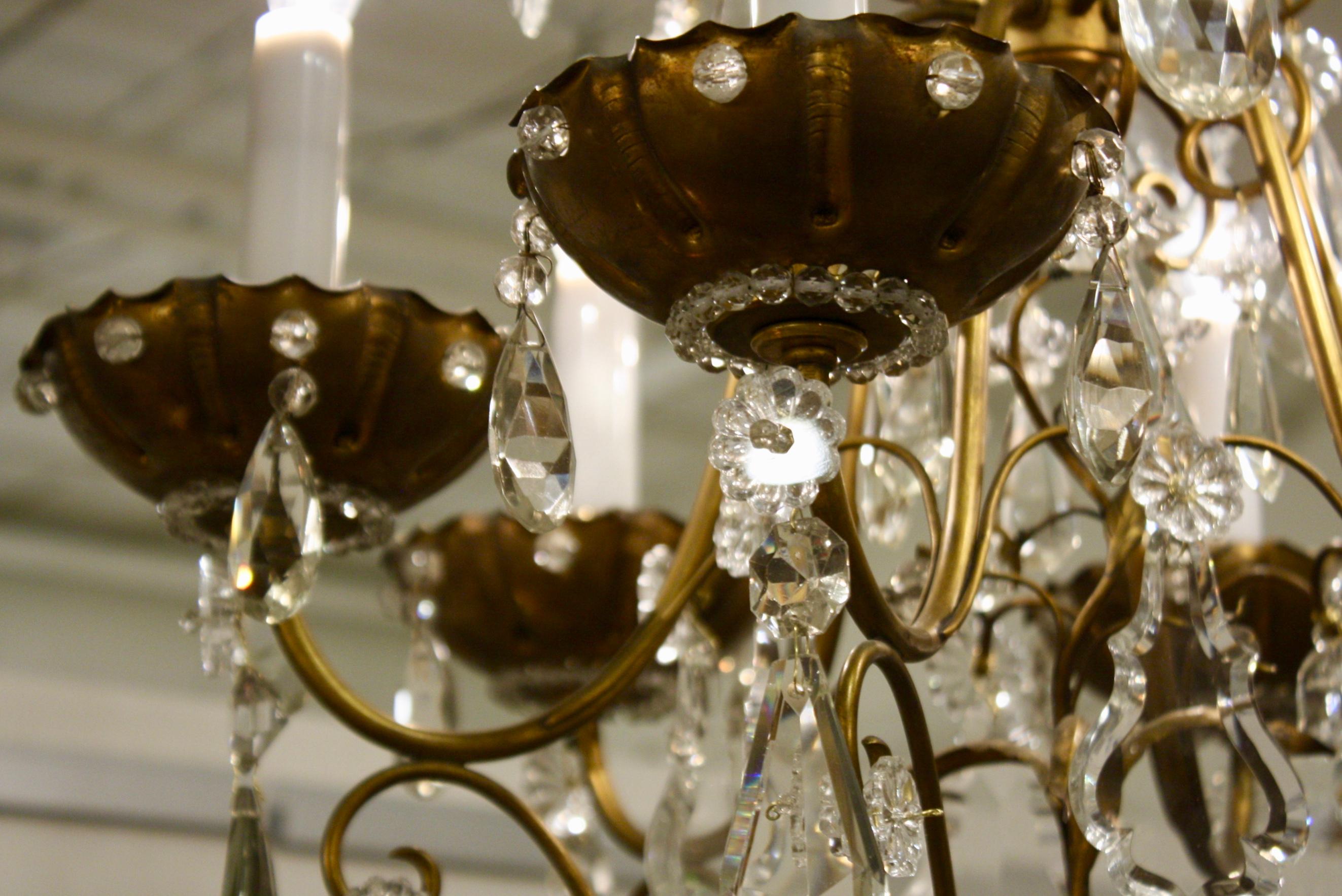 French Bronze and Crystal Cage Form Chandelier Attributed to Maison Jansen For Sale