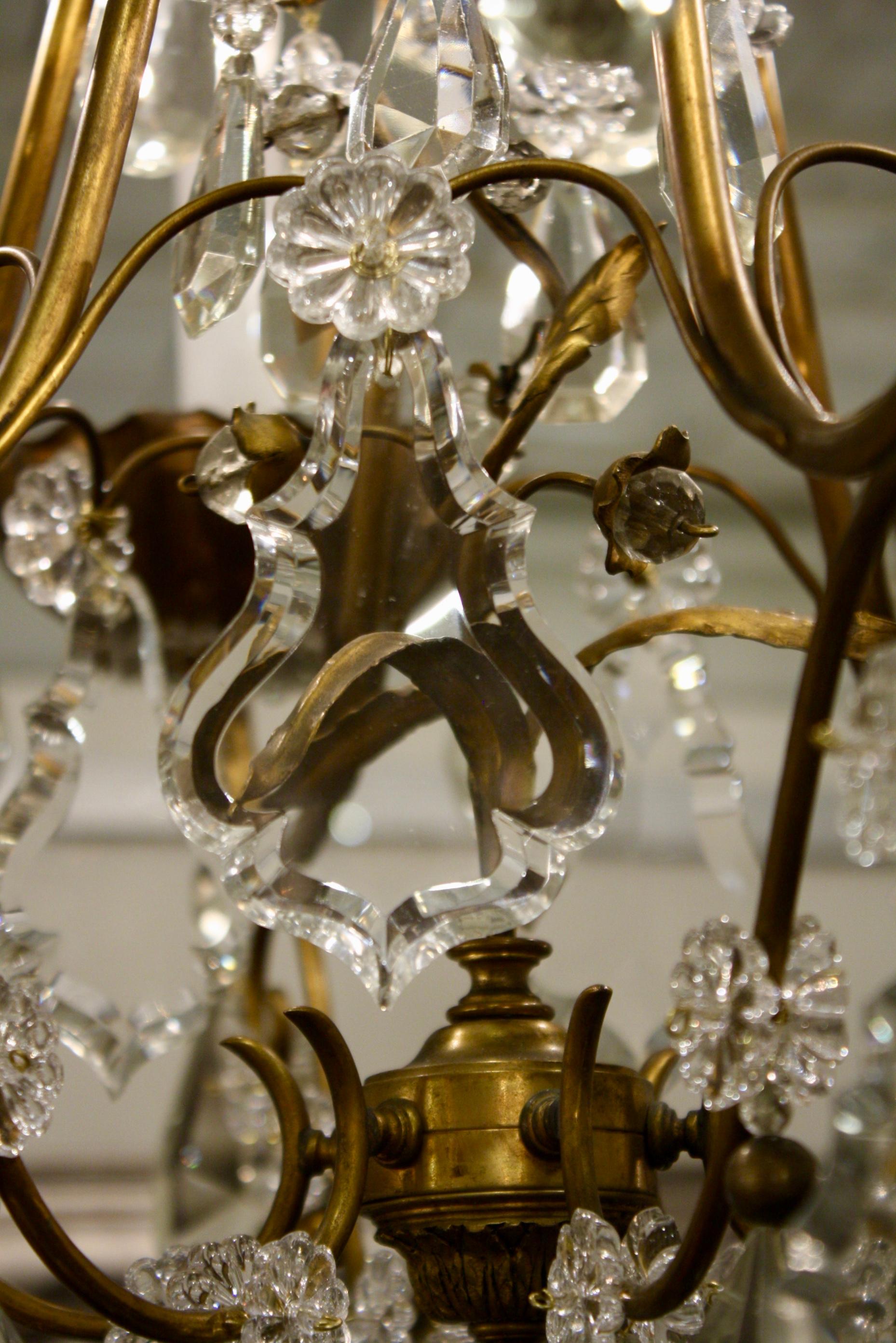 Bronze and Crystal Cage Form Chandelier Attributed to Maison Jansen For Sale 1