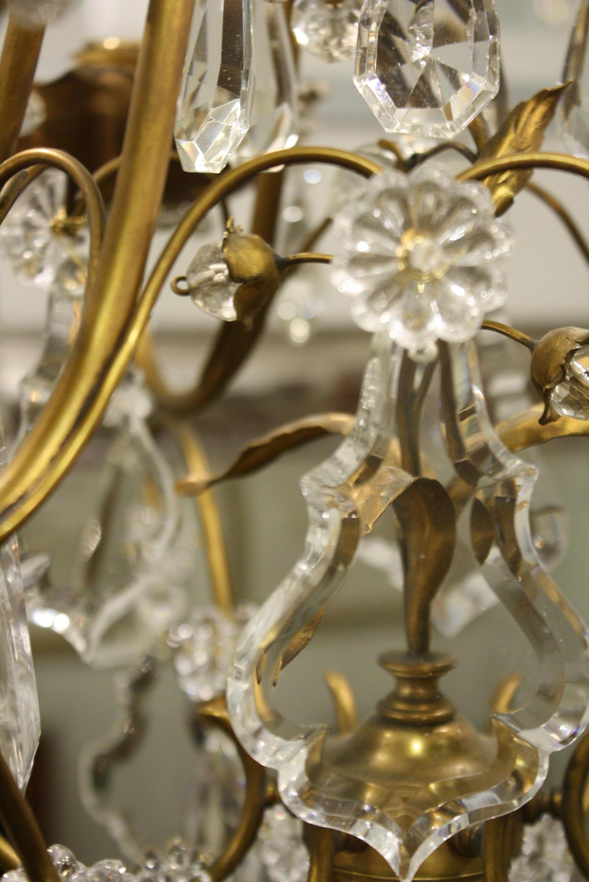Bronze and Crystal Cage Form Chandelier Attributed to Maison Jansen For Sale 2