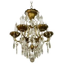 Retro Bronze and Crystal Cage Form Chandelier Attributed to Maison Jansen