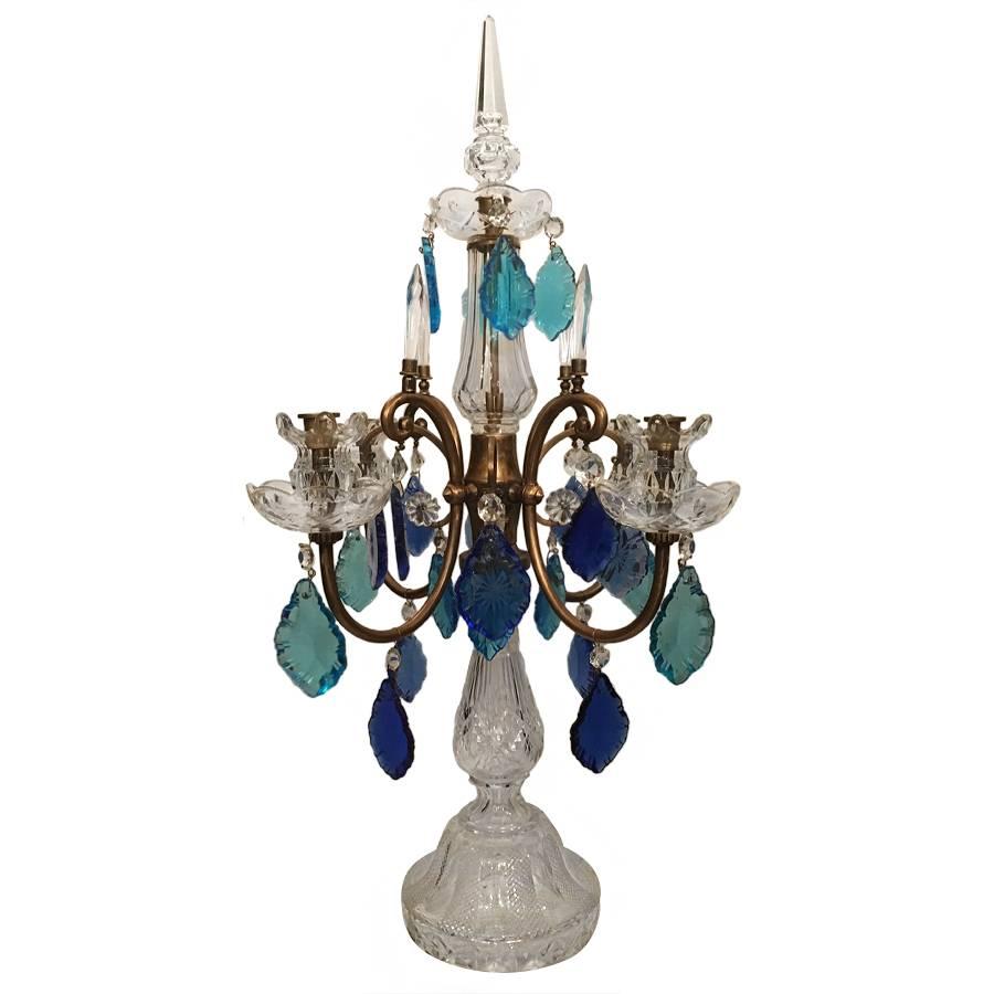 Blue Crystals French Candelabra For Sale