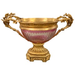 Centre de table:: pot de fleurs ou compote en bronze et cristal