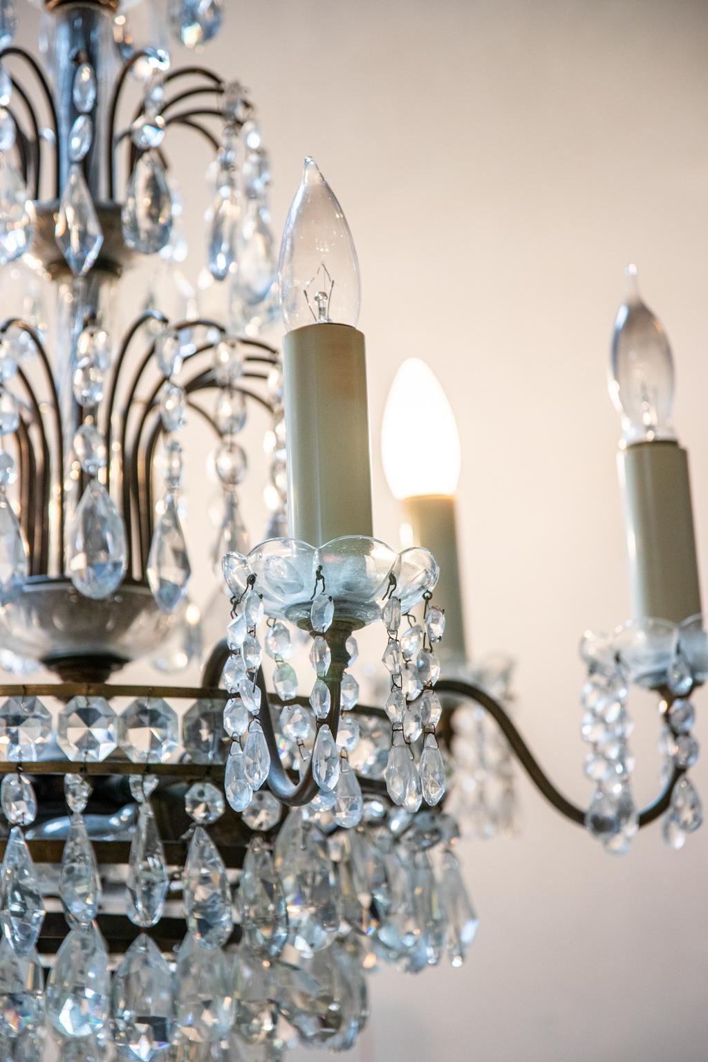 20th Century Bronze and Crystal Chandelier For Sale