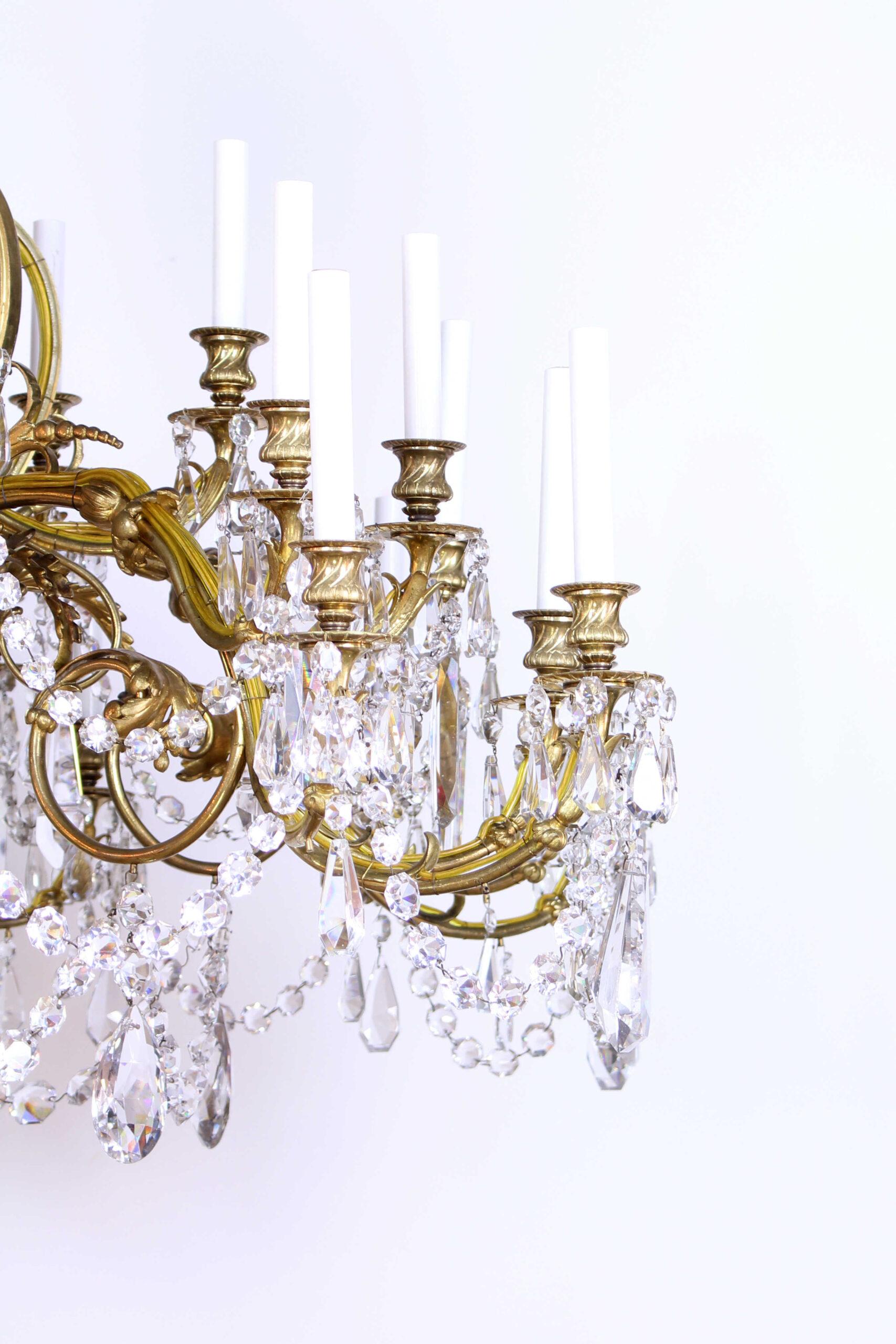 Bronze and Crystal Chandelier In Good Condition For Sale In Canton, MA