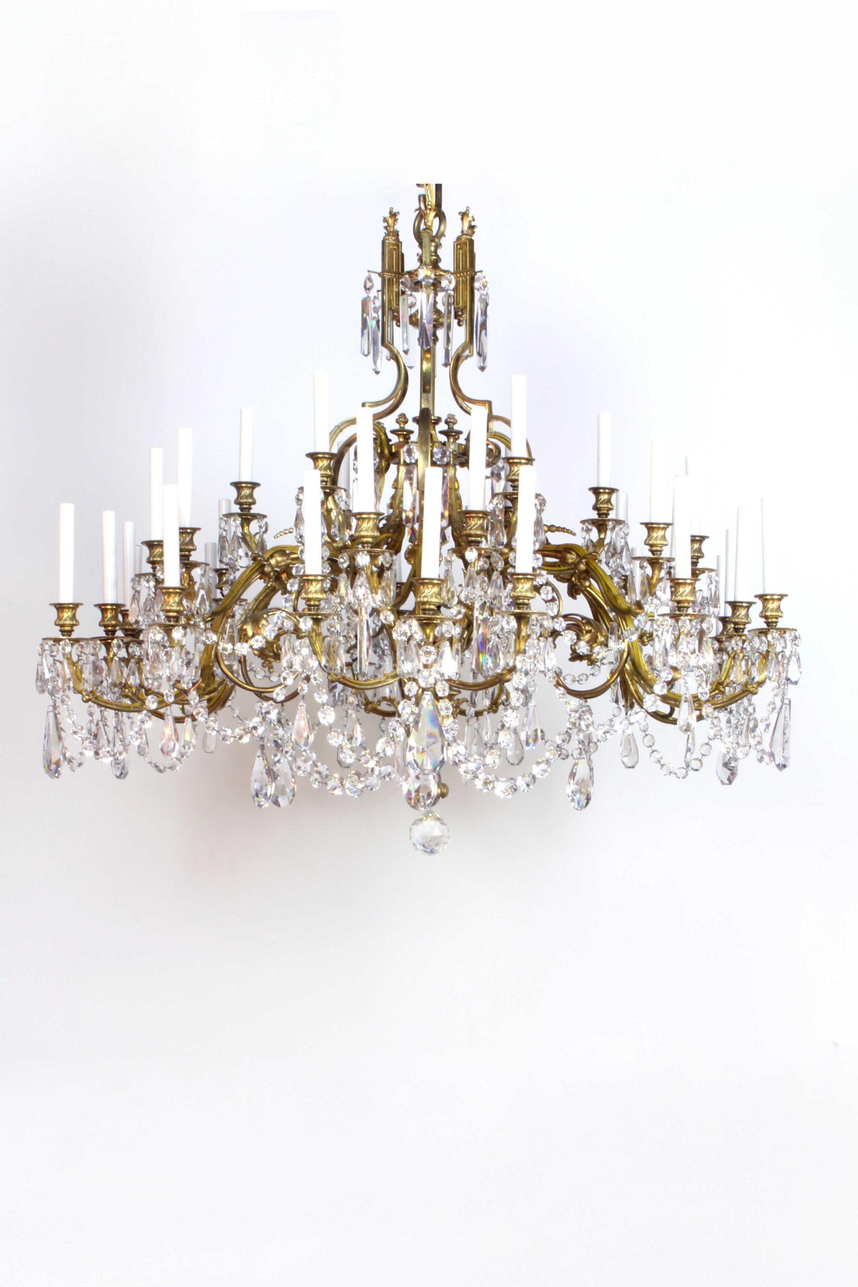 Bronze and Crystal Chandelier For Sale 2