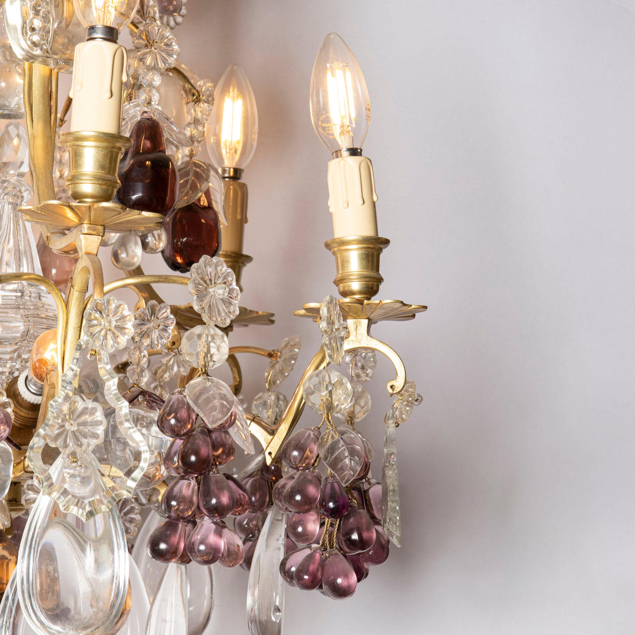 French Bronze and Crystal Chandelier, France, Early 20th Century For Sale