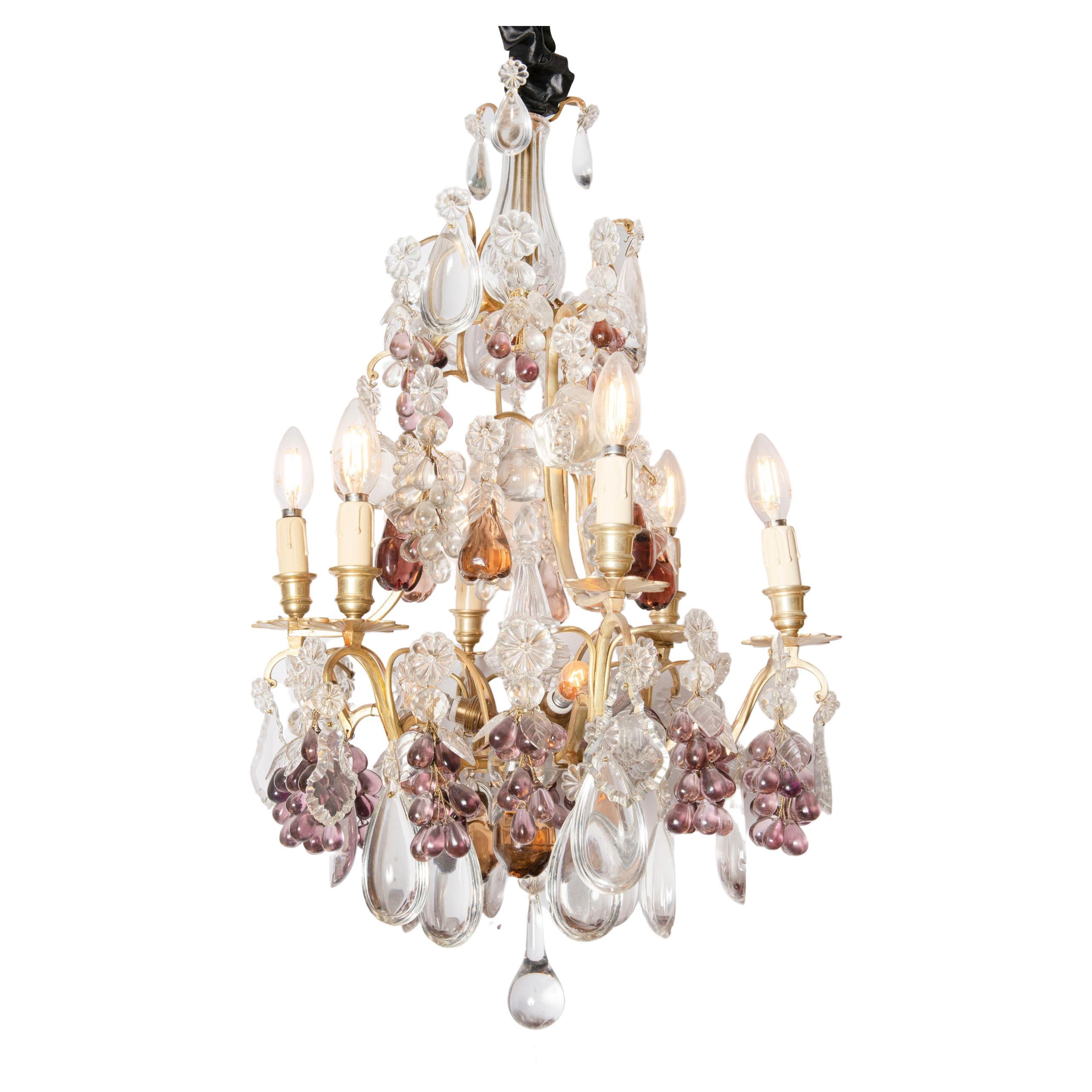 Bronze and Crystal Chandelier, France, Early 20th Century For Sale