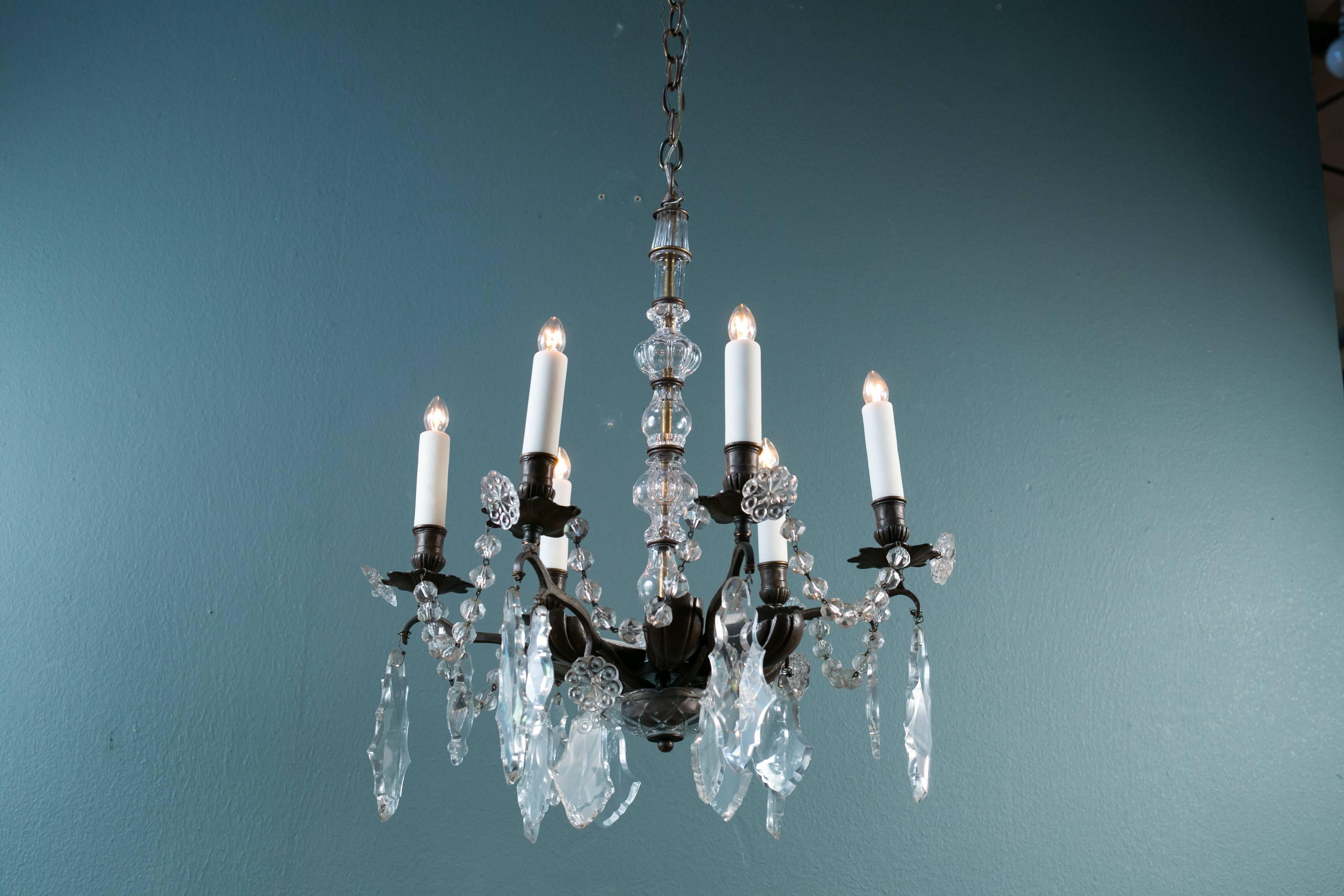 Cast Bronze and Crystal Chandelier from France, circa 1890