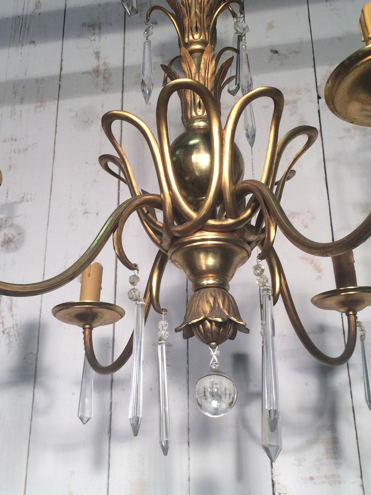 Bronze and Crystal Chandelier in the Style of Maison Baguès For Sale 8