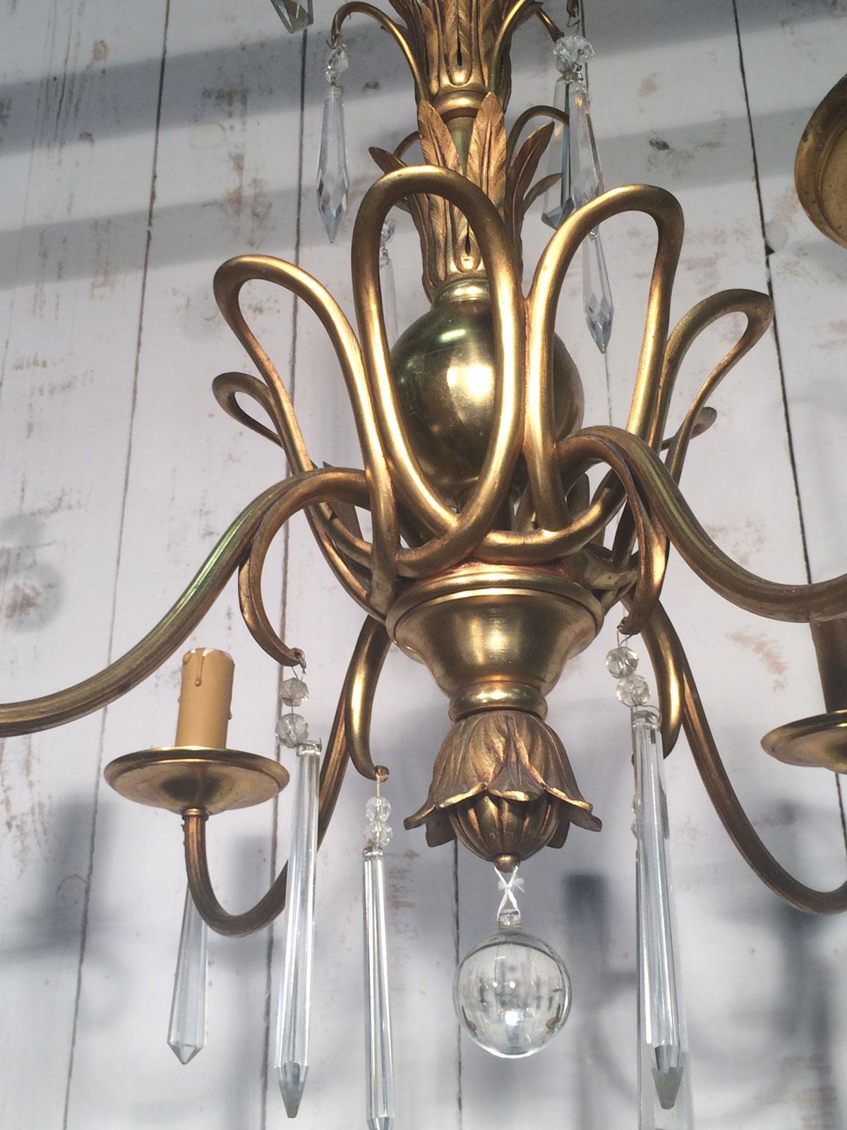 Bronze and Crystal Chandelier in the Style of Maison Baguès For Sale 9