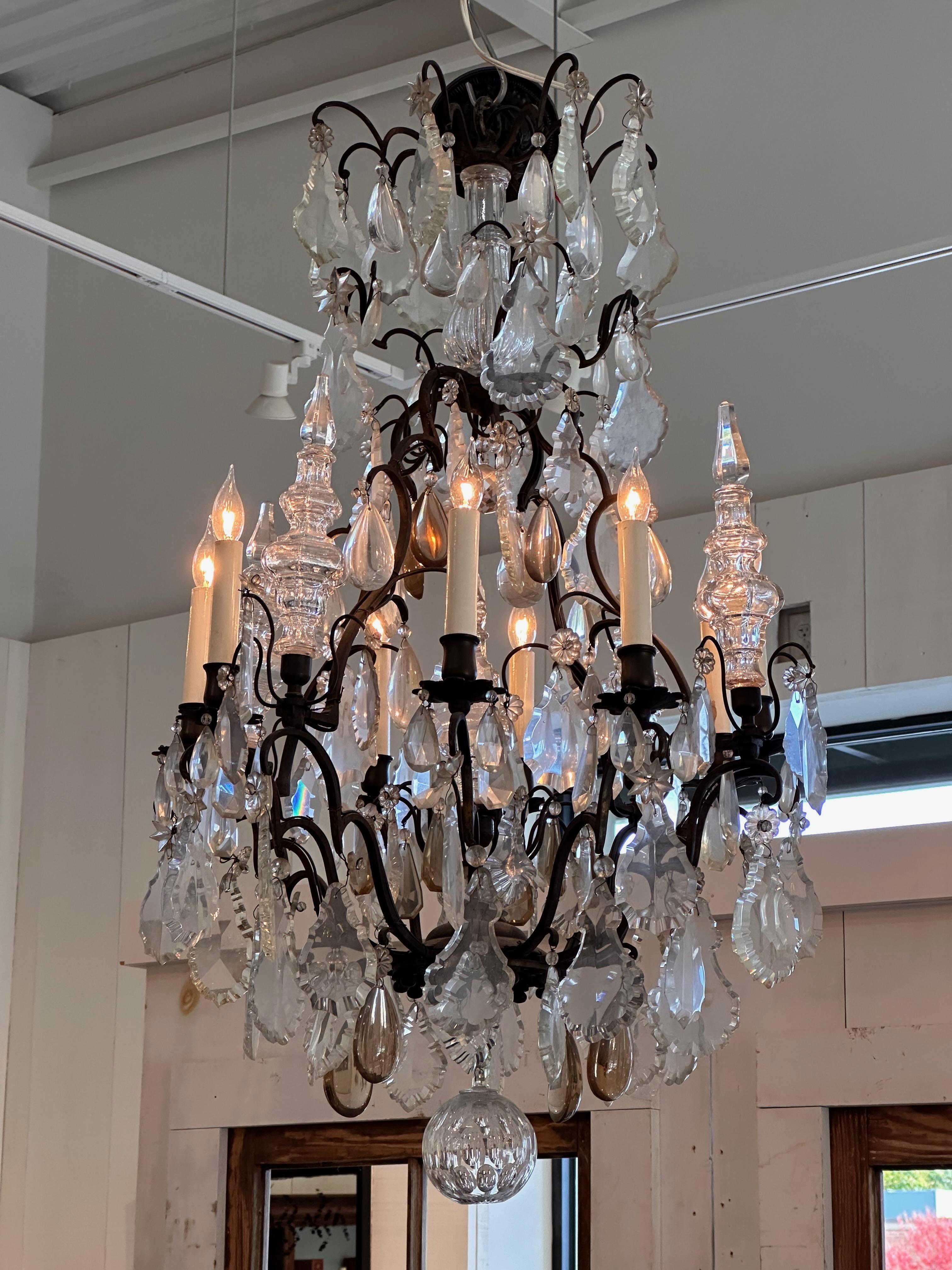 A beautiful French Bronze and Crystal chandelier. This will make a room.