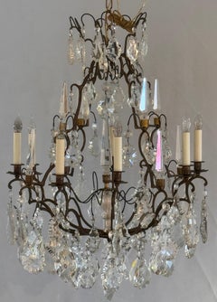 Bronze and Crystal Chandelier With Obelisk Prisms