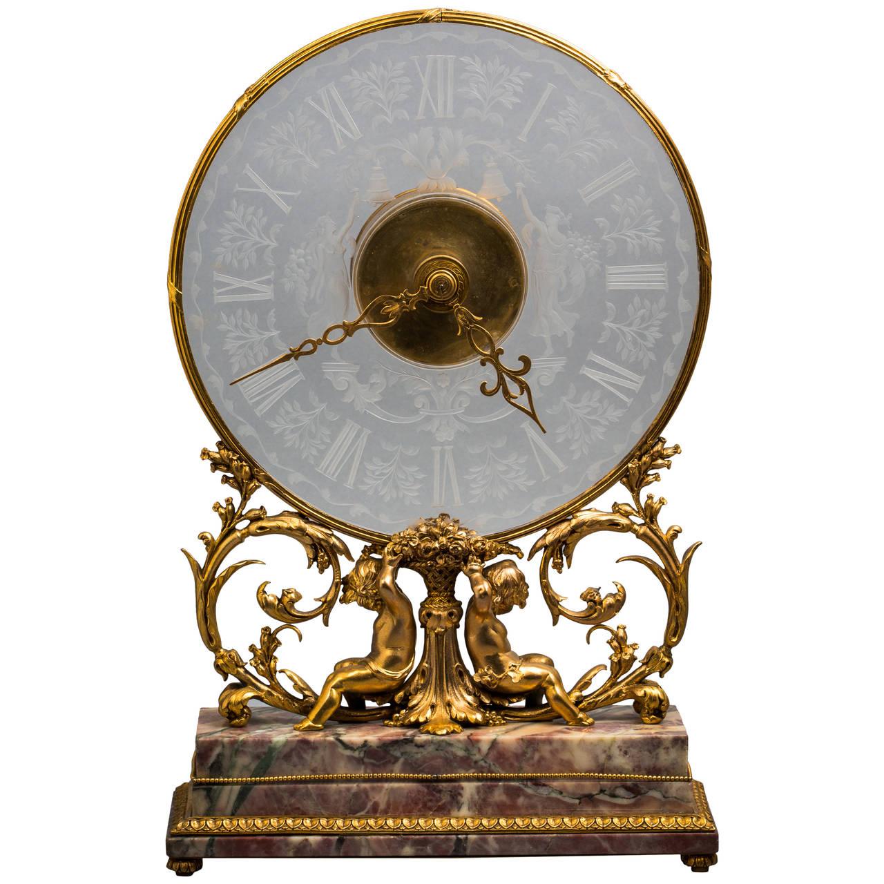 20ième siècle Horloge en bronze et cristal, E.F. Caldwell Co, New York, datant d'environ 1900 en vente