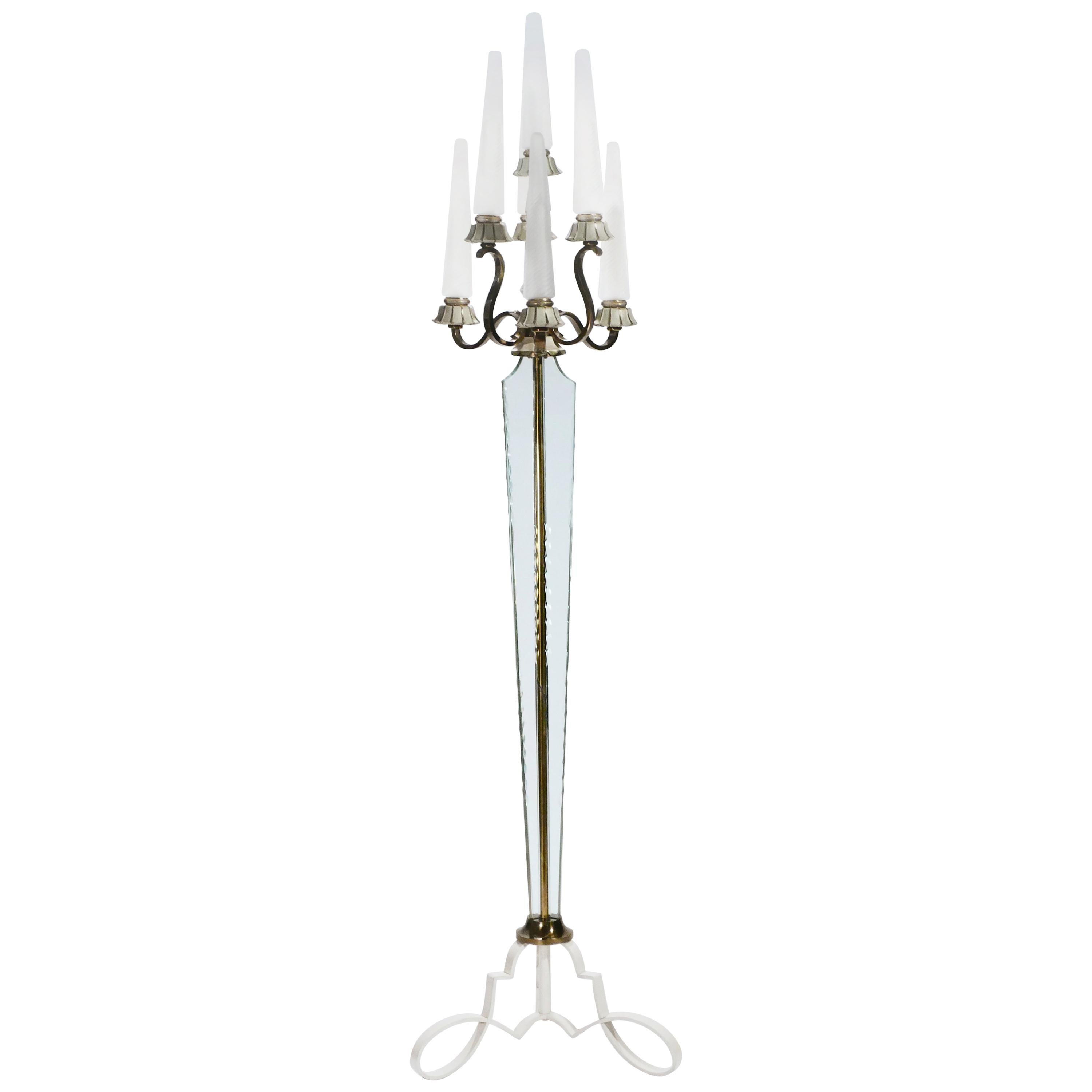 Bronze and Crystal Floor Lamp by Sabino, 1930s