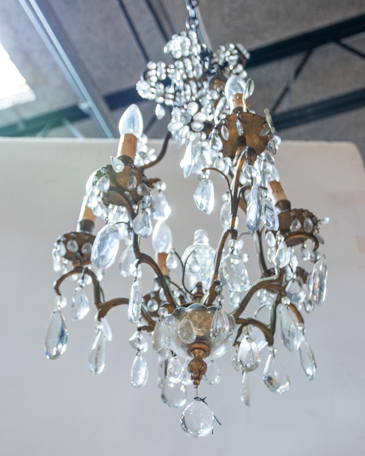 Rococo Bronze and Crystal French Fixture For Sale