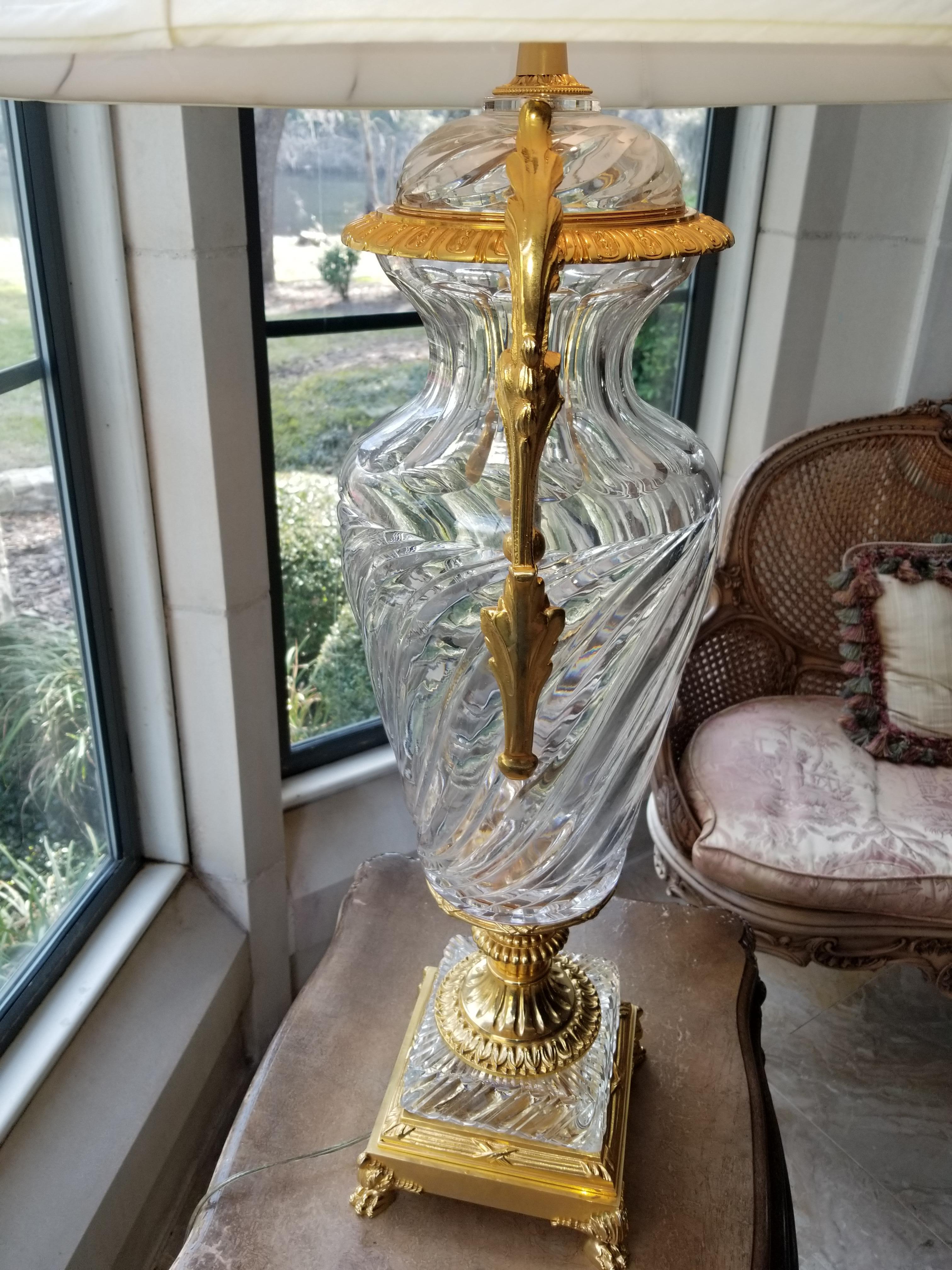 Bronze and Crystal Lamp with a Silk Shade, 20th Century For Sale 1