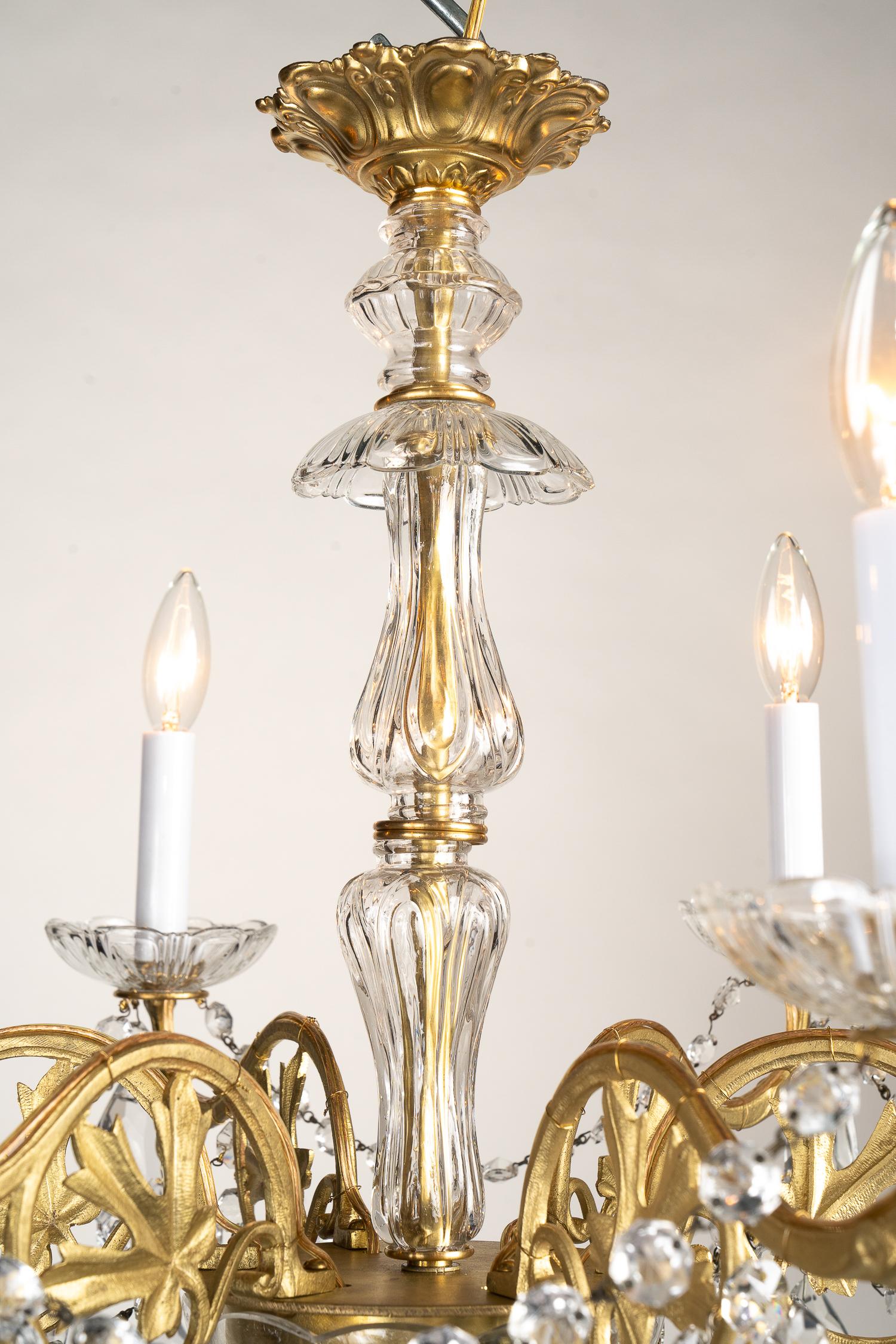 Bronze and Crystal Louis XVI Chandelier with Leaf Motif, Late 19th Century  1