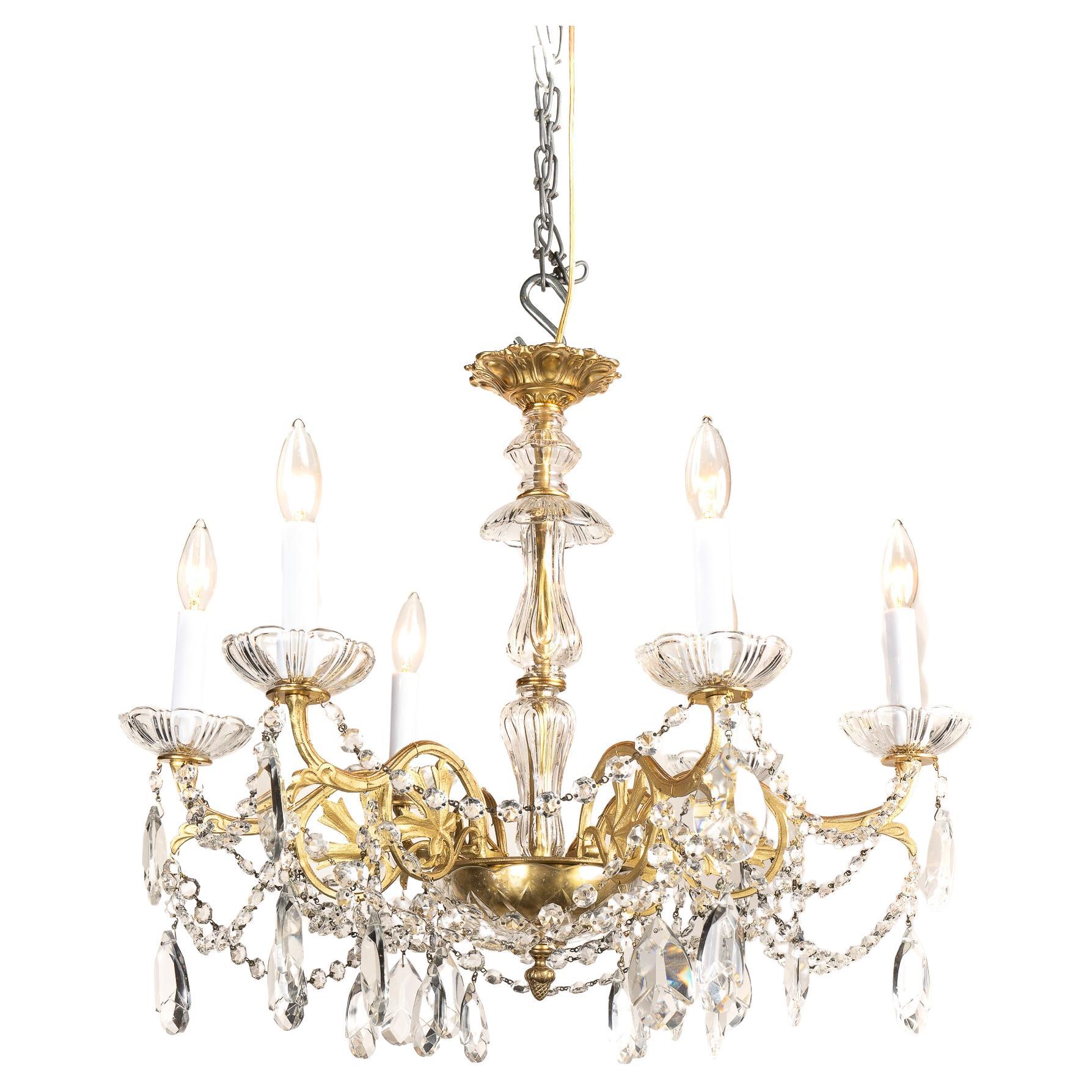 Bronze and Crystal Louis XVI Chandelier with Leaf Motif, Late 19th Century 