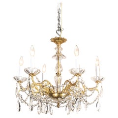 Bronze and Crystal Louis XVI Chandelier with Leaf Motif, Late 19th Century 