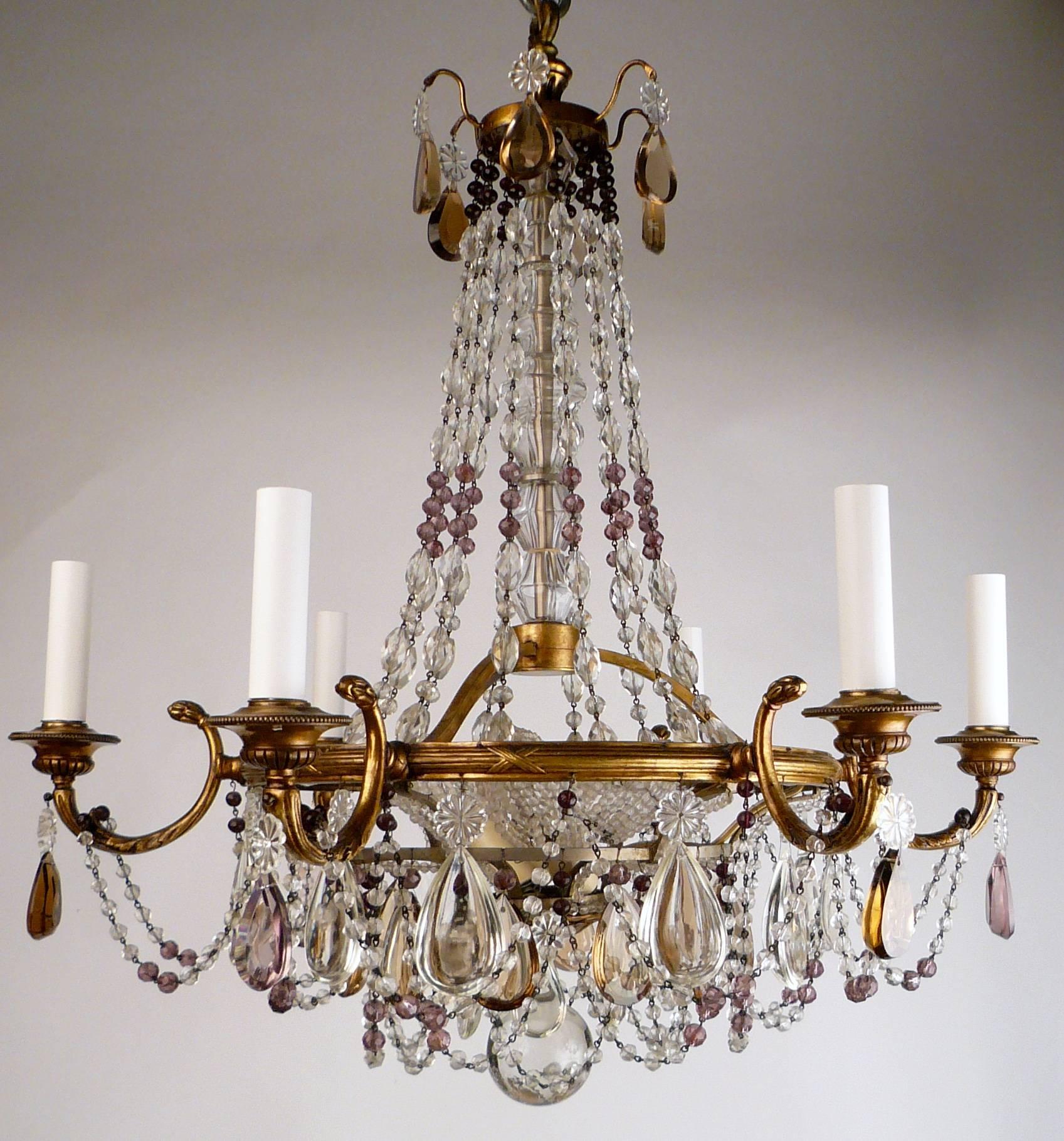 Empire Bronze and Crystal Neoclassical Style Chandelier
