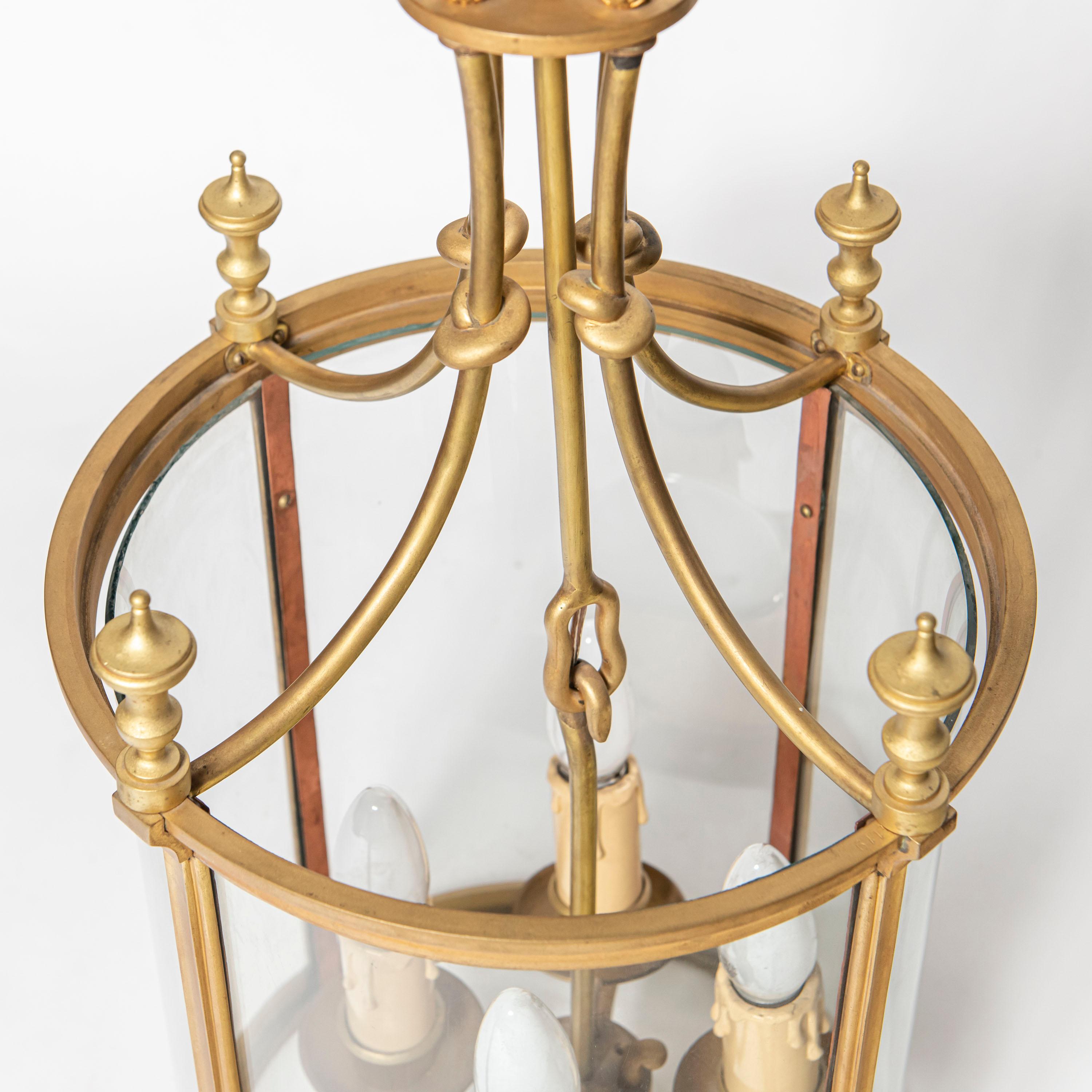 French Bronze and Curved Glass Lantern, France, circa 1930 For Sale