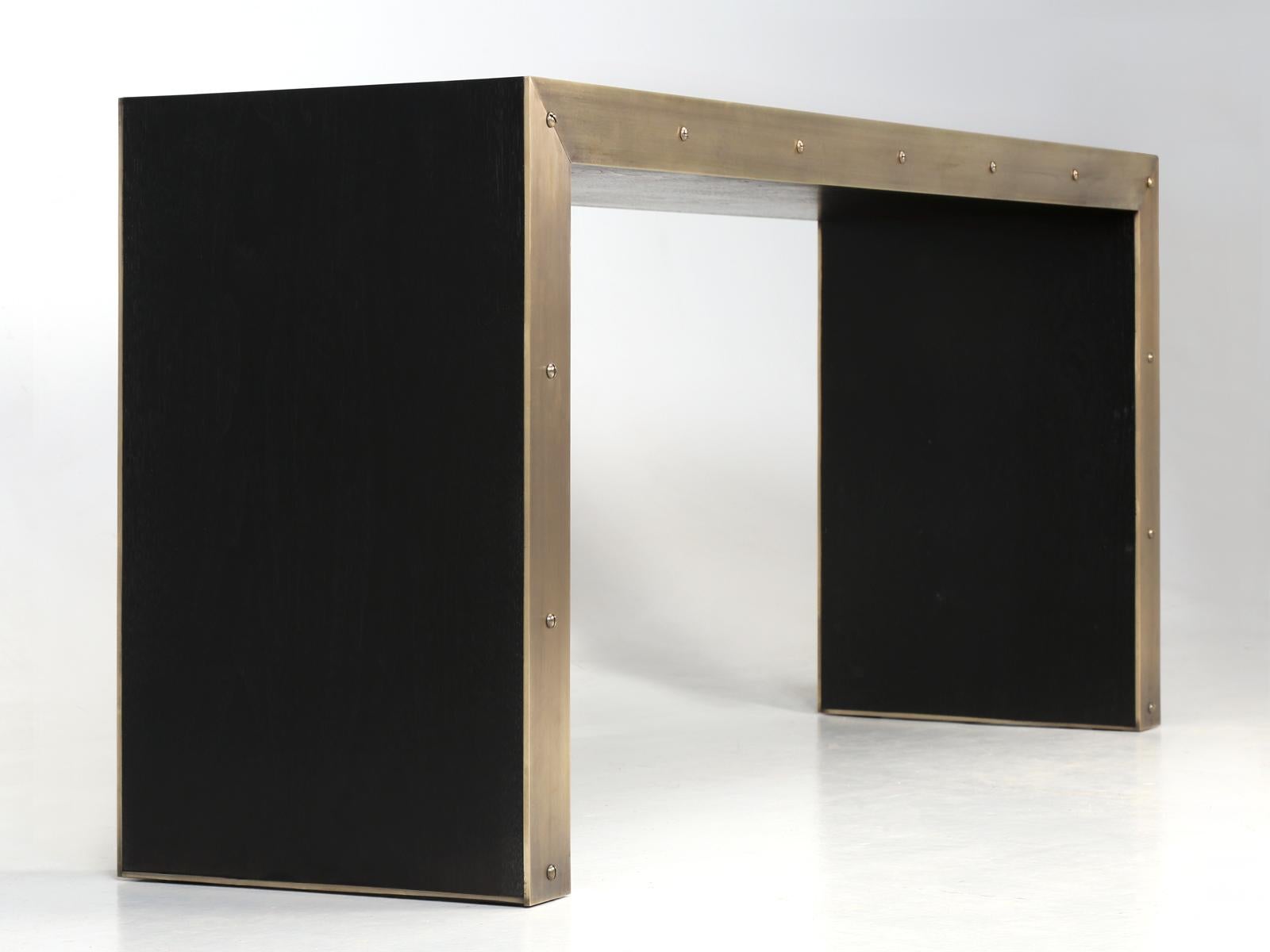 Contemporary Bronze and Ebonized Wood Console Table Any Dimension from Old Plank Collection For Sale