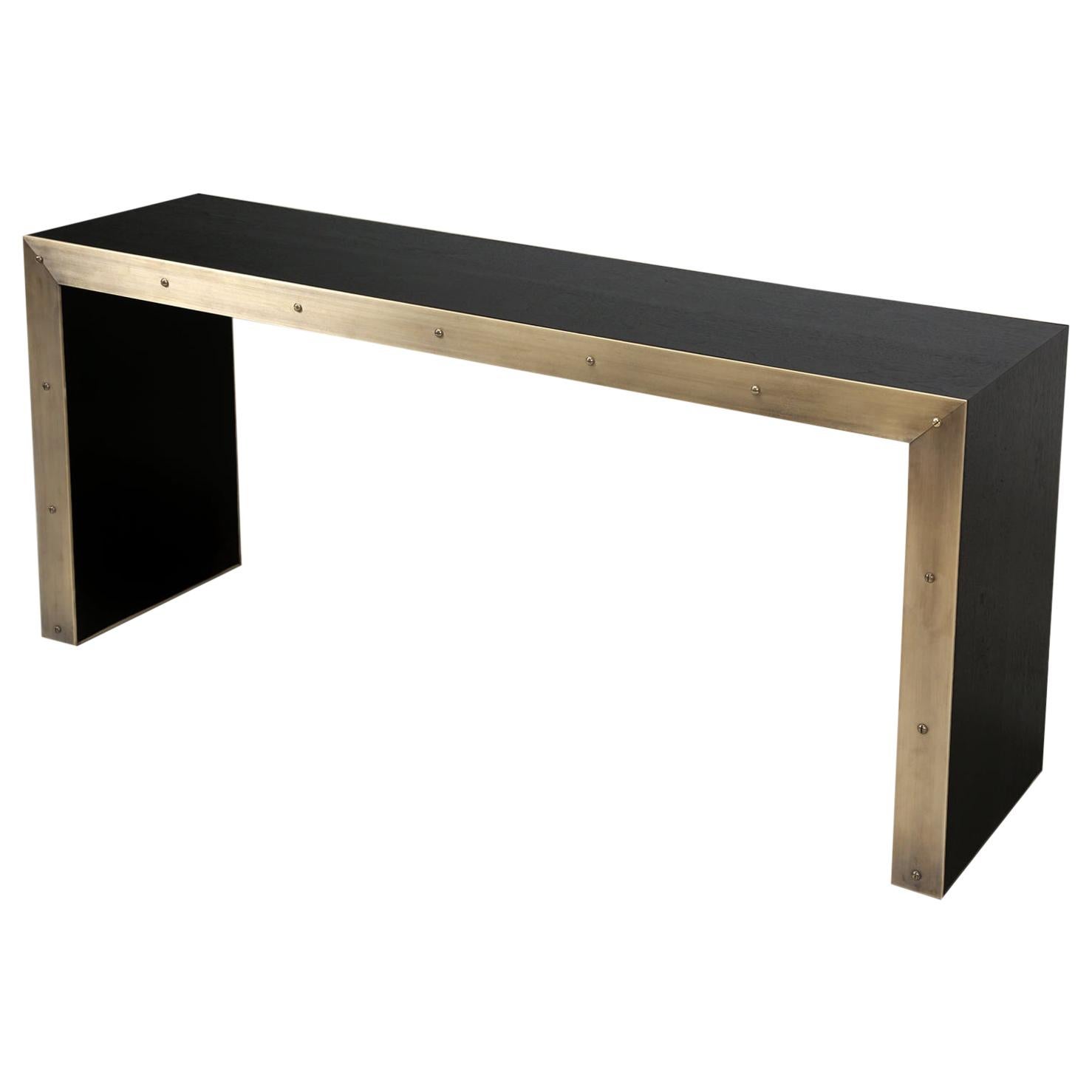 Bronze and Ebonized Wood Console Table Any Dimension from Old Plank Collection For Sale